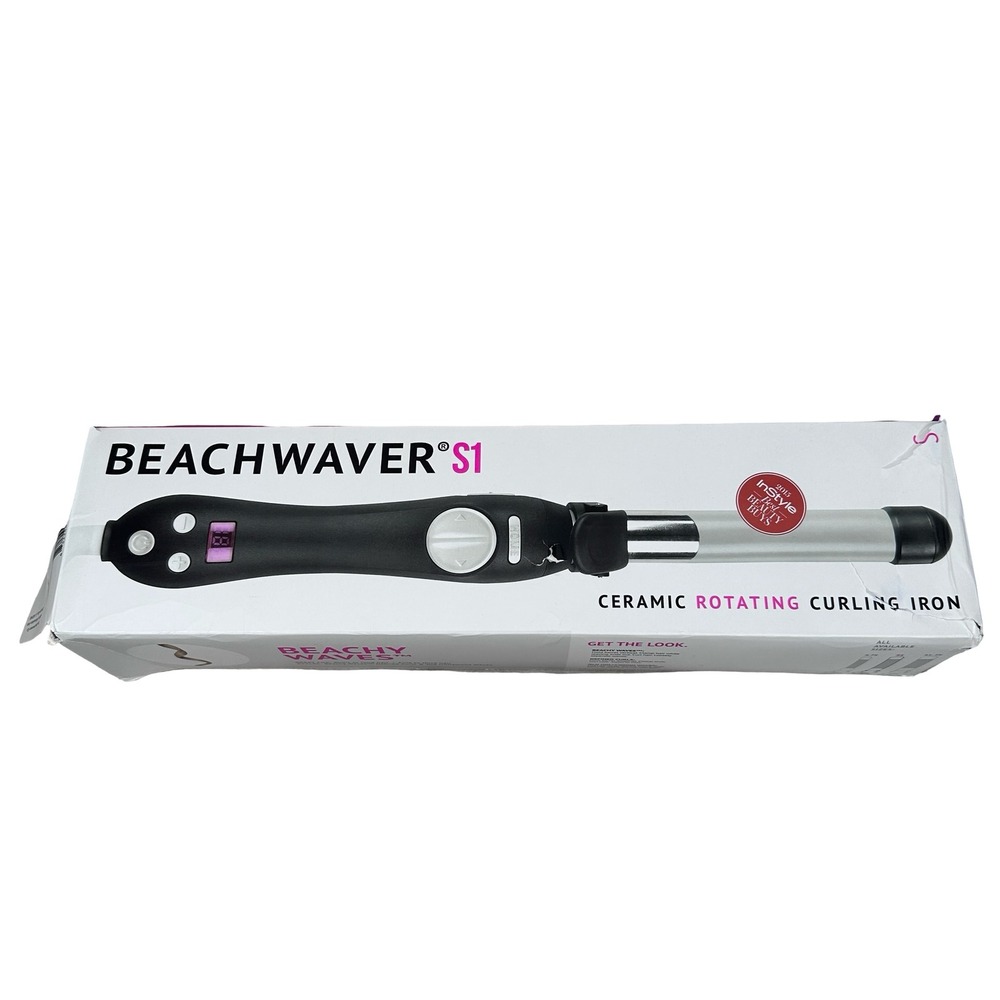 Beachwaver S1 Ceramic Rotating Curling Iron BW1136S1 Black Gray 1 Inch Barrel